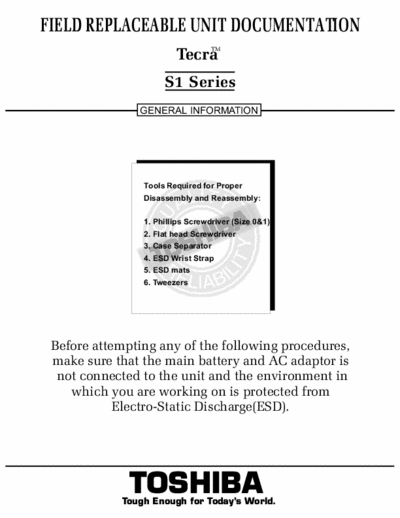 Toshiba Tecra S1 Field Replaceable Unit Documentation, General Information - (5.746Kb) Part 1/3 - pag. 11